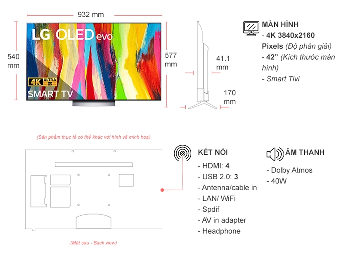 Smart Tivi LG OLED 42C2PSA 4K 42 inch