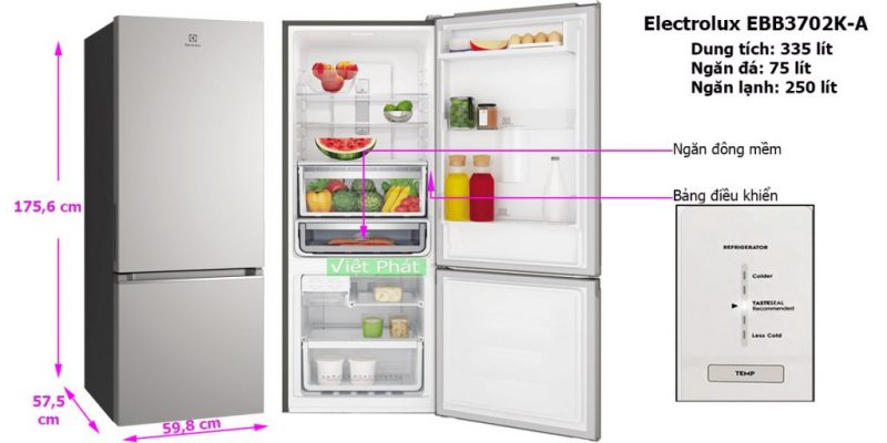 2. Tủ lạnh Electrolux EBB3702K-A inverter 335 Lít