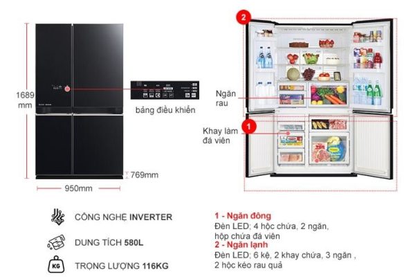 Tủ lạnh Mitsubishi Inverter 580 lít MR-LA72ER-GBK nơi bán giá rẻ nhất tháng  12/2022