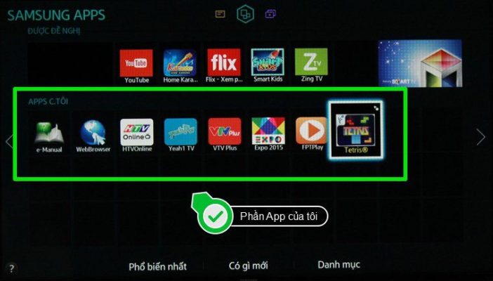 tải và xoá ứng dụng trên tivi Samsung