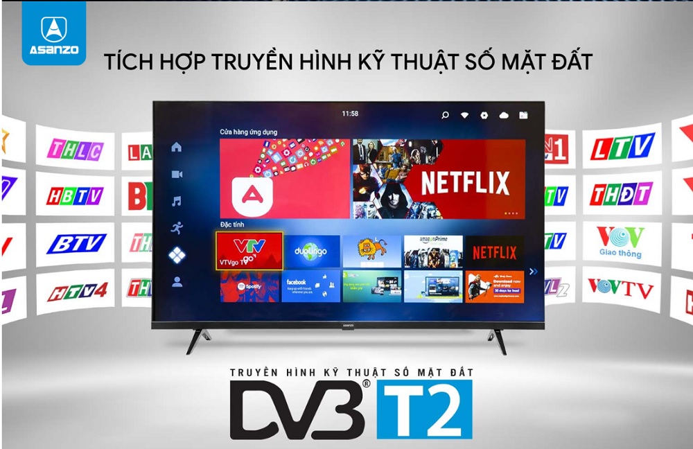 TV được tích hợp sẵn bộ thu truyền hình kỹ thuật số DVB-T2