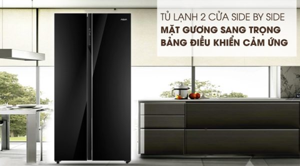 Thiết kế side by side sang trọng, đẳng cấp - Tủ lạnh AQUA Inverter 576 lít AQR-IG696FS GB