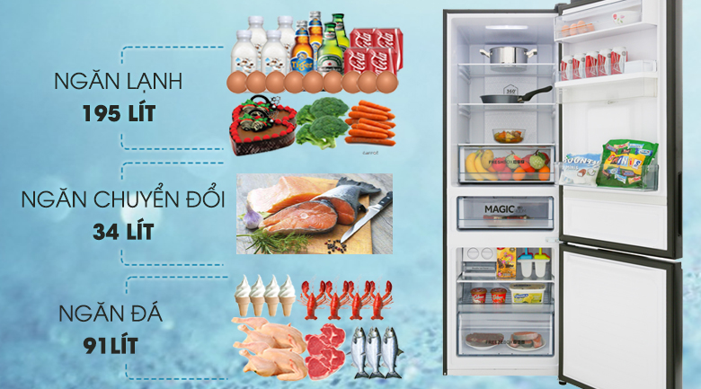 Tủ lạnh AQR-IW378EB BS có dung tích 320 lít, thoải mái lưu trữ cho gia đình 3 - 4 người