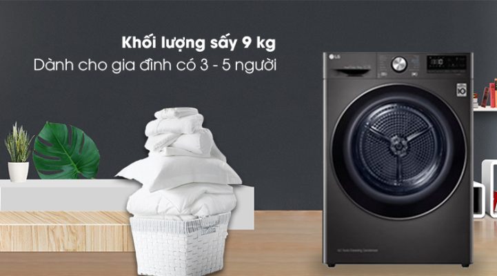 1. Máy sấy bơm nhiệt LG 9 Kg DVHP09B