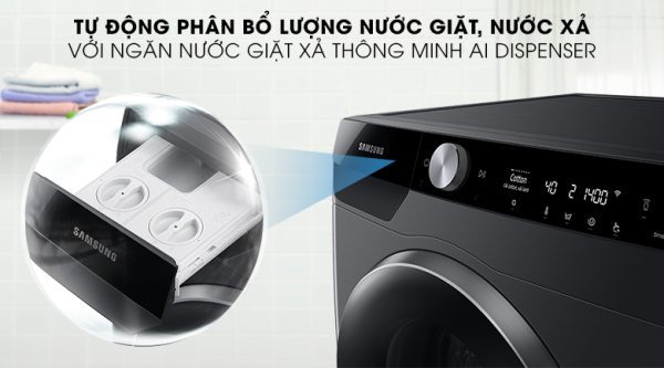 Công nghệ AI Dispenser-Máy giặt Samsung AI Inverter 9 kg WW90TP44DSB/SV lồng ngang