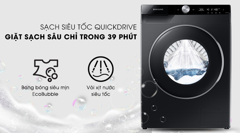 Chế độ QuickDrive-Máy giặt Samsung AI Inverter 9 kg WW90TP44DSB/SV lồng ngang