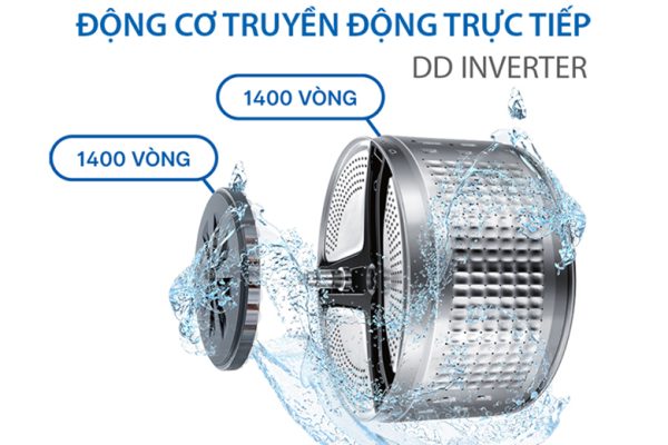 Động cơ truyền động trực tiếp DD Inverter -Máy giặt Aqua Inverter 9 kg AQD-D903G.BK lồng ngang