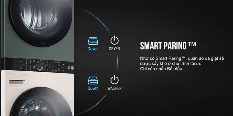 Máy giặt sấy LG Inverter 21kg WT2116SHEG lồng ngang - Smart Paring, sấy khô tối ưu