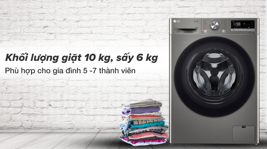 Khối lượng giặt 10kg, sấy 6kg - Máy giặt sấy LG Inverter 10 kg FV1410D4P