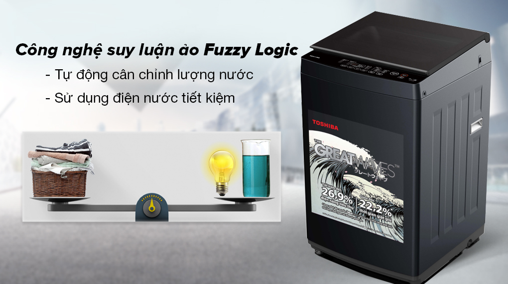 Công nghệ suy luận ảo Fuzzy Logic tự động cân chỉnh lượng nước và thời gian giặt - Máy giặt Toshiba 9 kg AW-M1000FV(MK) 