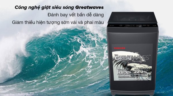 Công nghệ giặt siêu sóng Greatwaves đánh bay vết bẩn dễ dàng, chống phai màu và sờn sợi vải - Máy giặt Toshiba 9 kg AW-M1000FV(MK)