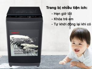 Trang bị nhiều tiện ích như hẹn giờ tắt, khóa trẻ em và tự khởi động lại khi có điện - Máy giặt Toshiba 9 kg AW-M1000FV(MK) 