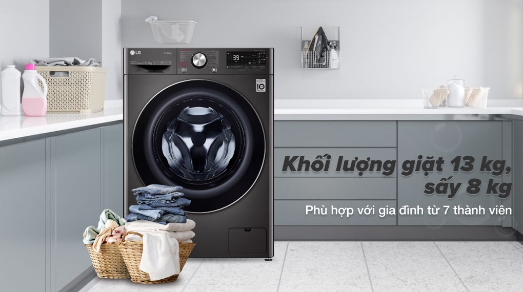 Máy giặt sấy LG Inverter 13 kg FV1413H3BA - Khối lượng giặt 13 kg và sấy 8kg