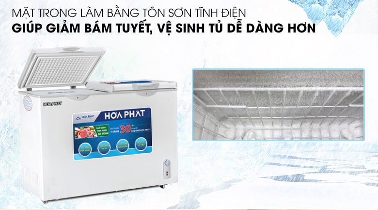 Tủ đông Hòa Phát HCF 656S2Đ2 - Giảm đóng tuyết nhờ lớp tôn sơn tĩnh điện được trang bị ở mặt trong của tủ