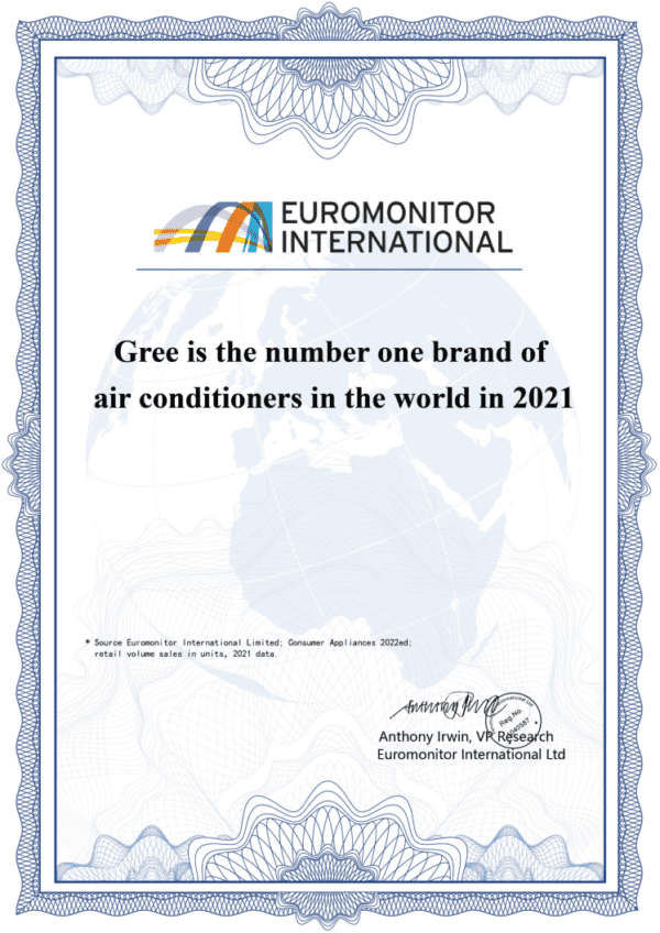 Gree được chứng nhận là thương hiệu máy lạnh số 1 thế giới năm 2021
