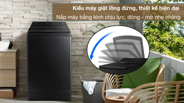 Máy giặt Samsung Inverter 14 kg WA14CG5745BVSV - Thiết kế lồng giặt đứng hiện đại, nắp máy bằng kính chịu lực, đóng mở nhẹ nhàng