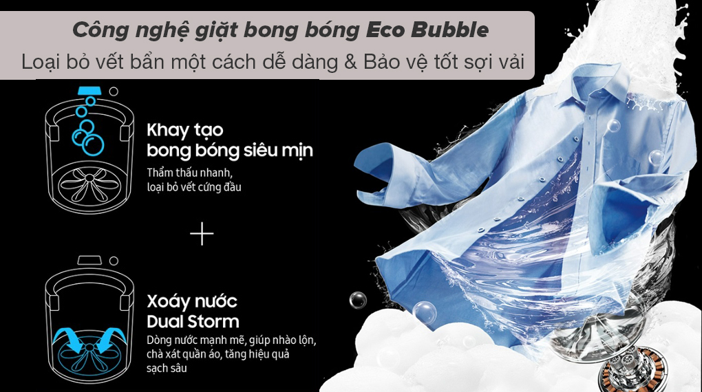 Máy giặt Samsung Inverter 14 kg WA14CG5745BVSV - Công nghệ giặt bong bóng Eco Bubble tăng mức độ thẩm thấu nước giặt, giúp đánh bay vết bẩn dễ dàng