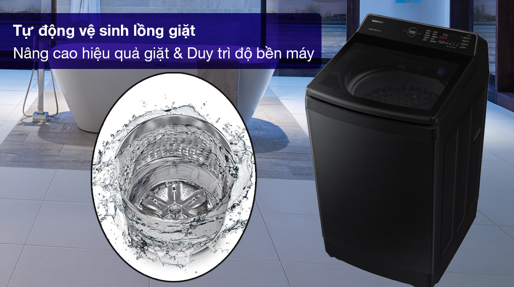 Máy giặt Samsung Inverter 14 kg WA14CG5745BVSV - Tự động vệ sinh lồng giặt tiện lợi, duy trì độ bền máy