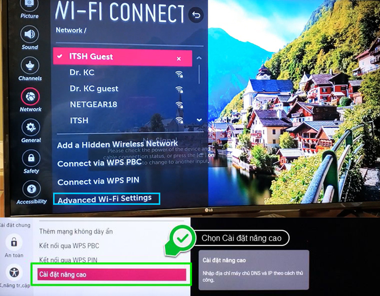 tivi lg không kết nối được wifi - cài đặt nâng cao