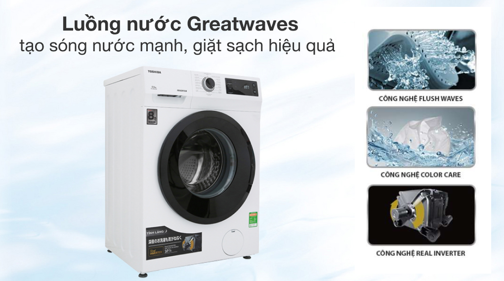 Máy giặt Toshiba Inverter 8.5 Kg TW-BH95S2V WK - Công nghệ Greatwaves