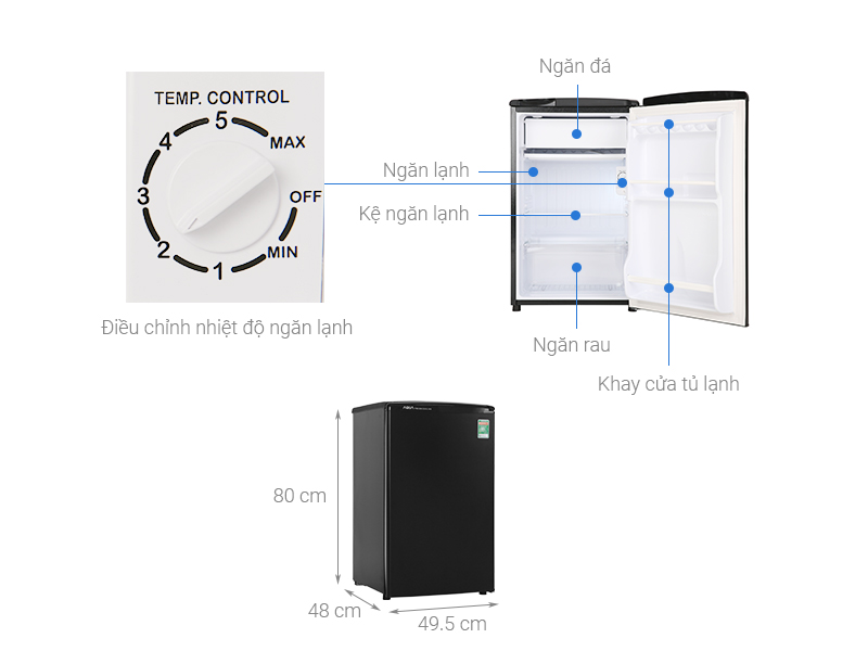 kích thước tủ lạnh aqua 90l