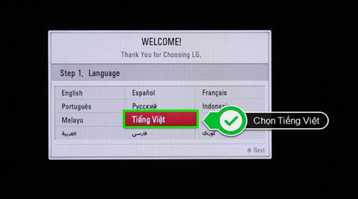 chọn ngôn ngữ, chọn tiếng Việt > Nhấn chọn OK.