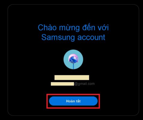  Sau khi xác thực thành công, bạn có thể bắt đầu sử dụng Samsung Account.