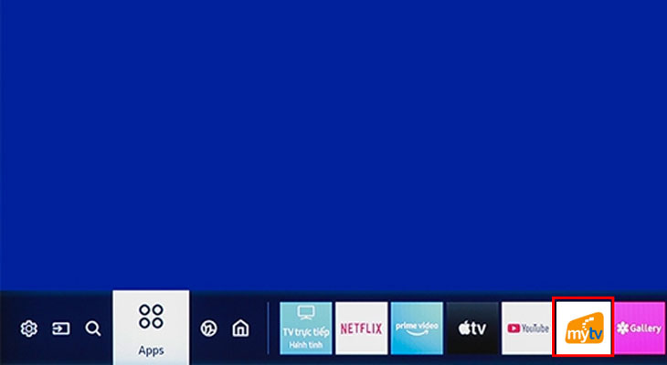 Sau khi tải ứng dụng, ở giao diện màn hình chính tivi tìm và mở "MyTV"