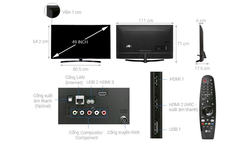 Kích thước màn hình tivi 49 inch LG