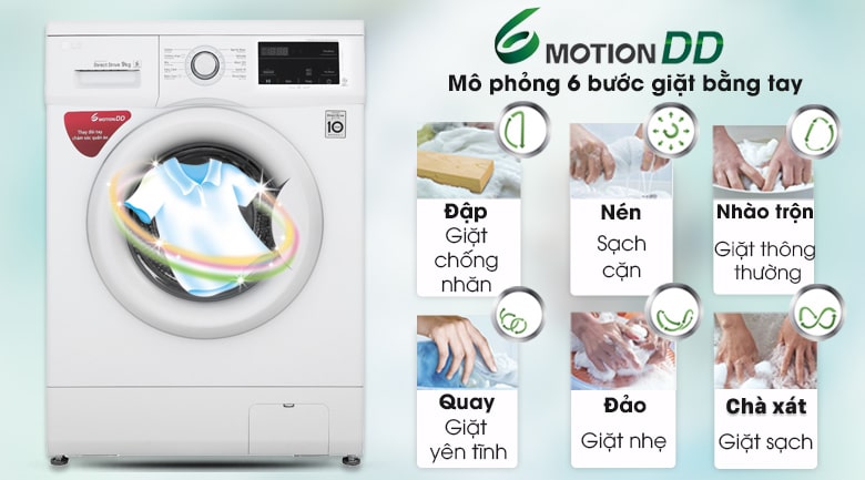 Máy giặt LG Inverter 9 kg FM1209N6W tích hợp công nghệ giặt 6 Motion DD