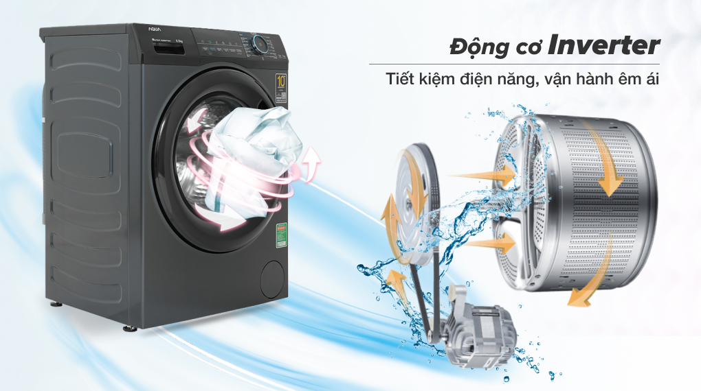 Máy giặt Aqua lồng ngang AQD-A852J BK tiết kiệm điện tối đa