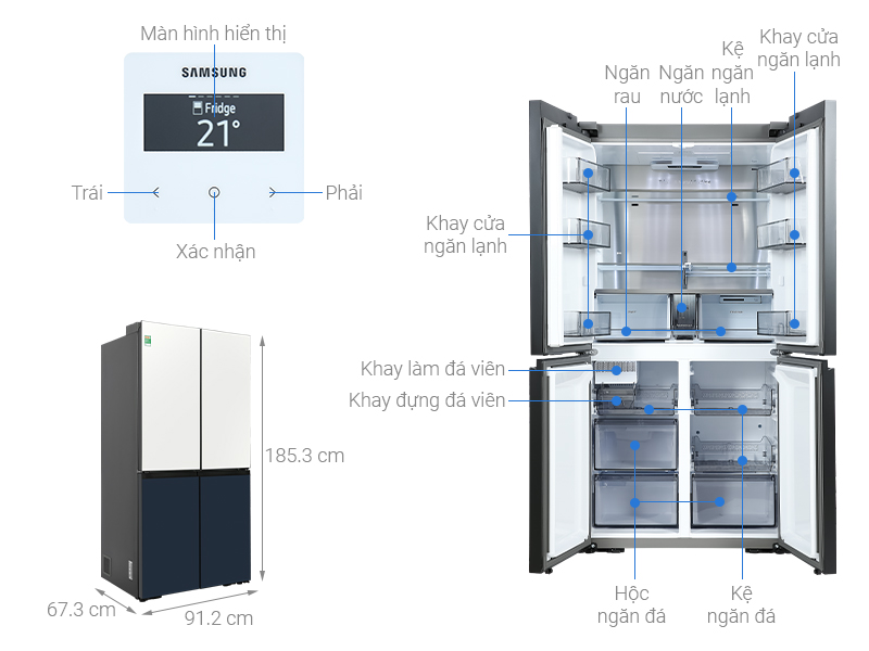 Kích thước tủ lạnh 4 cánh Samsung RF60A91R177/SV