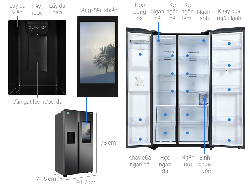 Kích thước tủ lạnh side by side Samsung RS64T5F01B4/SV
