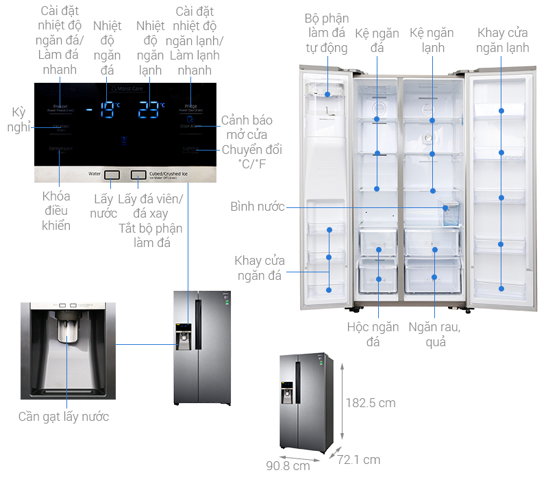 Kích thước tủ lạnh Side by side Samsung RS58K6417SL/SV