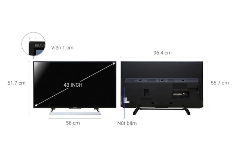 Tivi Sony 43 inch có kích thước bao nhiêu