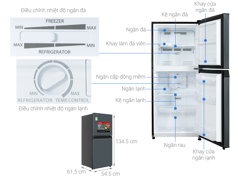 Tủ lạnh Toshiba Inverter 194 lít GR-RT252WE-PMV(52)-Thông số