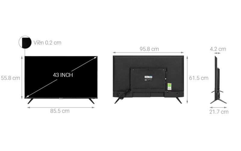 kích thước của Smart TV Casper 43FX6200