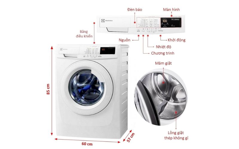 Kích thước máy giặt Electrolux EWP10742