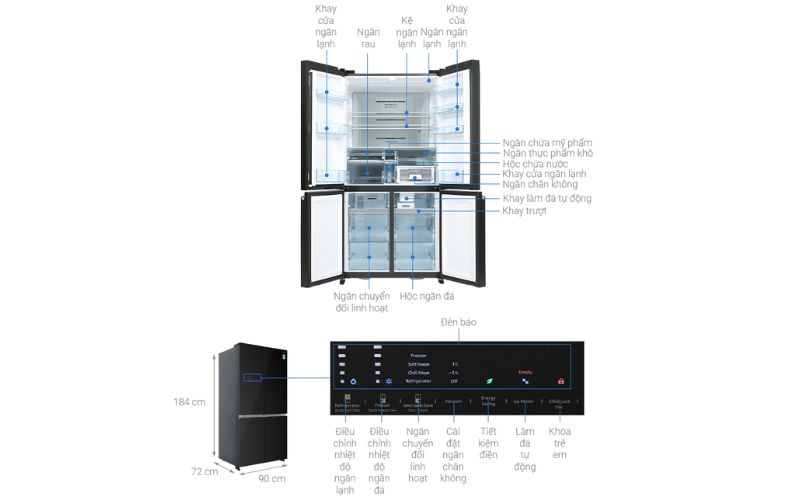 Kích thước tủ lạnh Side by side Hitachi
