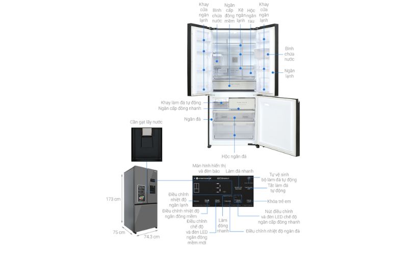 Kích thước tủ lạnh Panasonic Inverter 495 lít NR-CW530XMMV