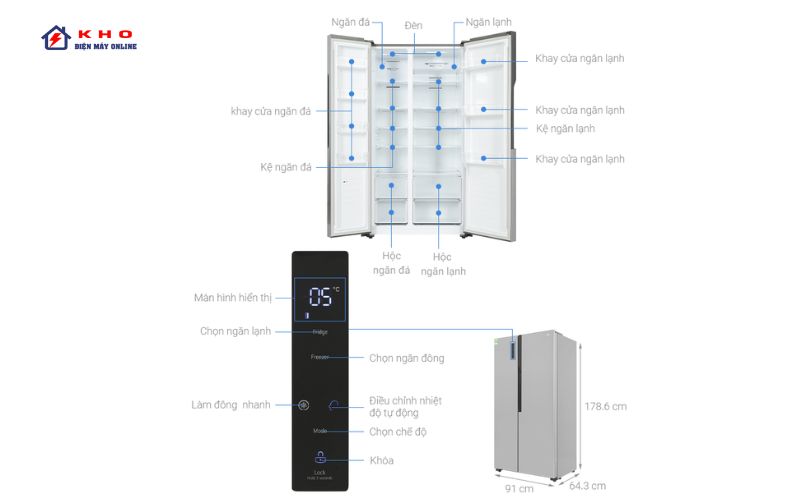Kích thước tủ lạnh Side by side LG