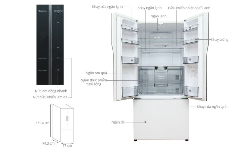 Kích thước tủ lạnh Side by side Panasonic