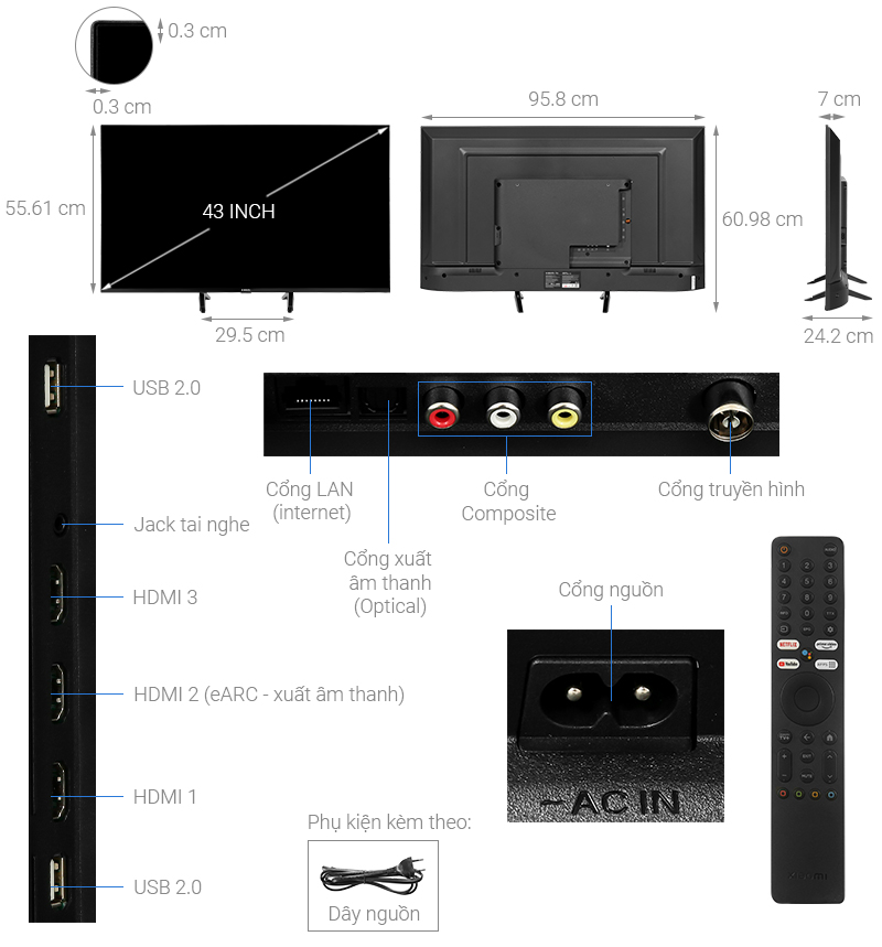 Google Tivi Xiaomi A Pro 4K 43 inch L43M8-A2SEA thông số