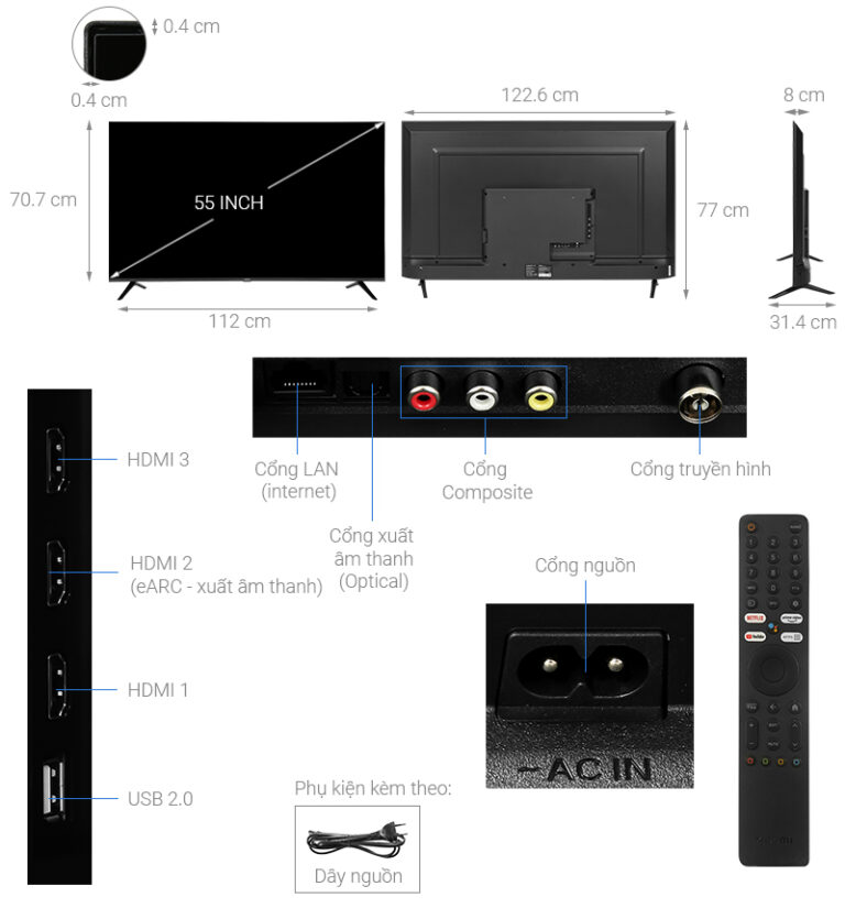 Google Tivi Xiaomi A 4K 55 inch L55M8-P2SEA