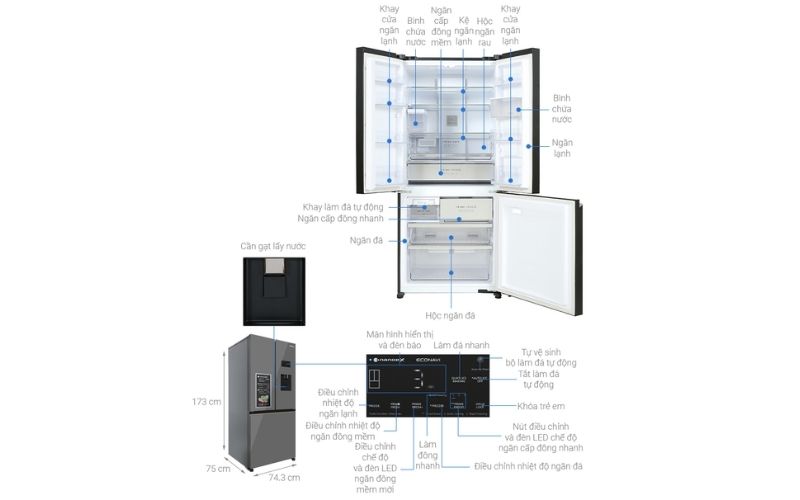 Kích thước tủ lạnh Panasonic Inverter 495 lít NR-CW530XMMV 