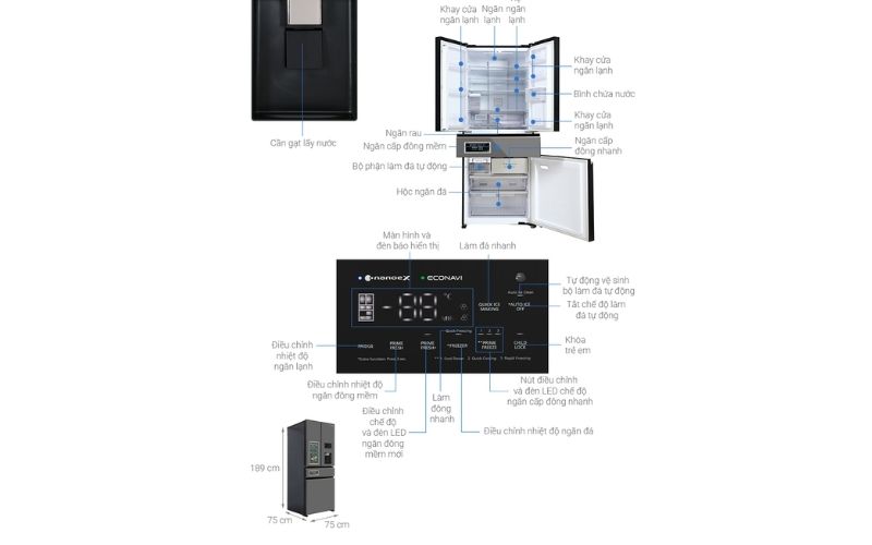 Kích thước tủ lạnh Panasonic Inverter 540 lít Multi Door