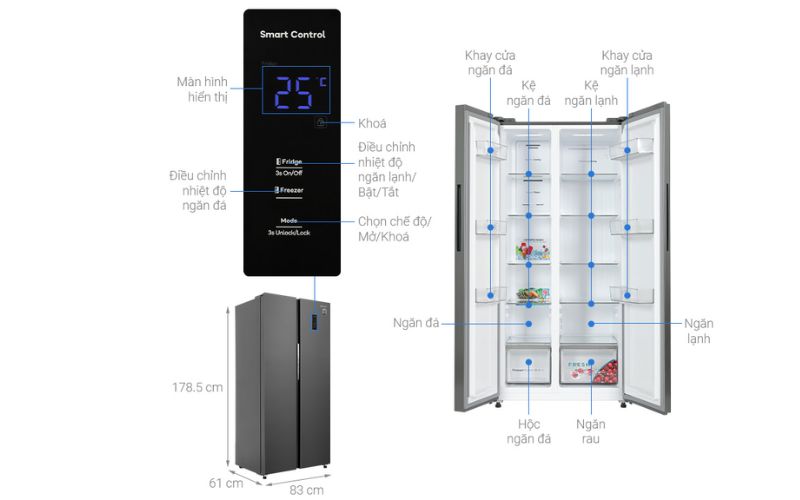 Kích thước tủ lạnh Side by side Casper RS-460PG 