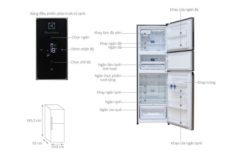 Kích thước tủ lạnh Electrolux 3 cánh 