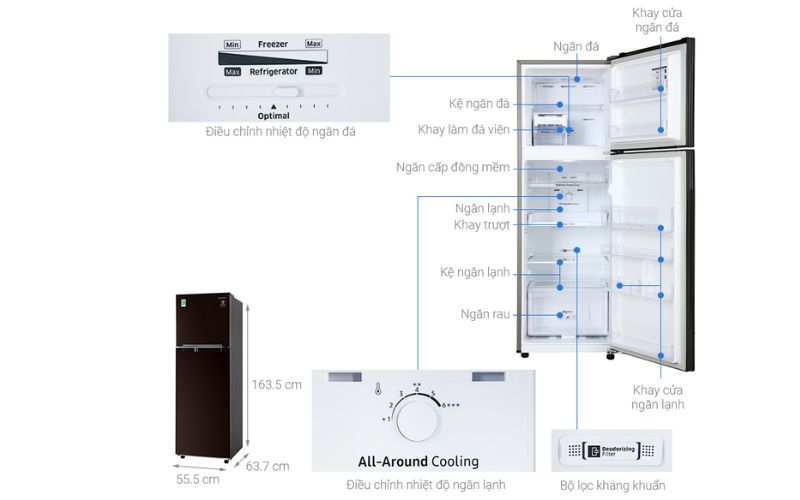 Kích thước tủ lạnh Samsung Inverter 256 lít RT25M4032BY/SV