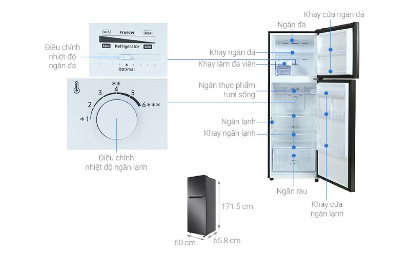 Kích thước tủ lạnh Samsung Inverter 322 Lít RT32K503JB1/SV